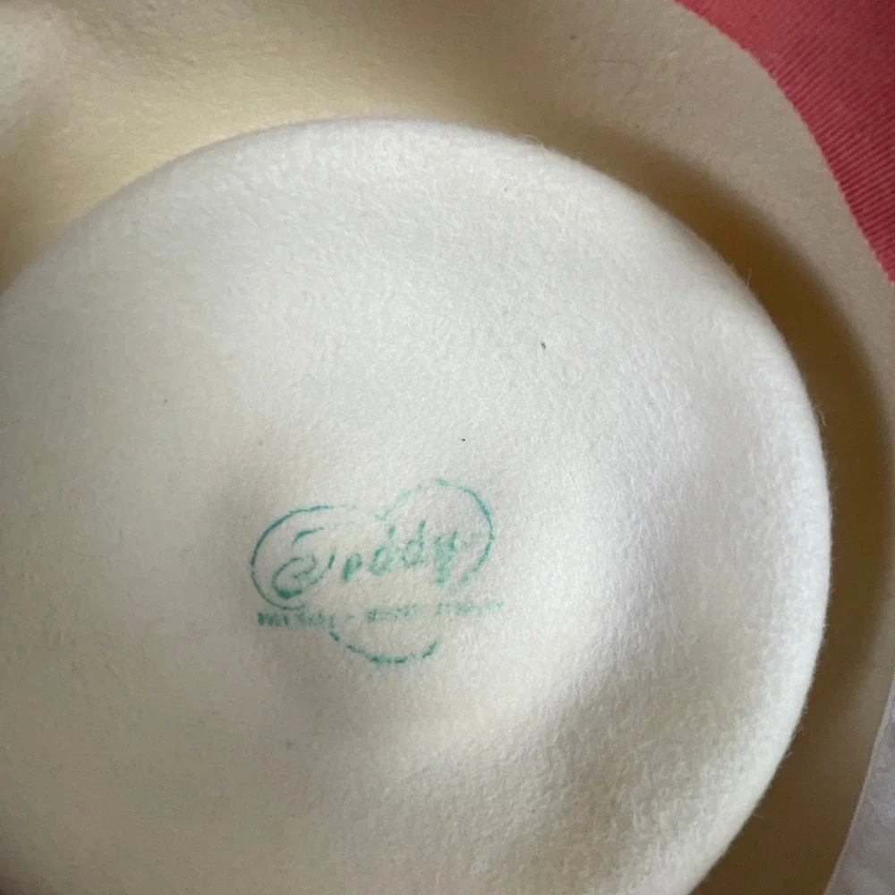 Vintage Evelyn Varon 1950s 1960s Wool Felt Formal Hat Cream Ivory Peach Lining